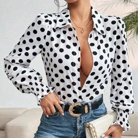 Women's Polka Dot Printed Simple Daily Shirt - Picture 4 of 6